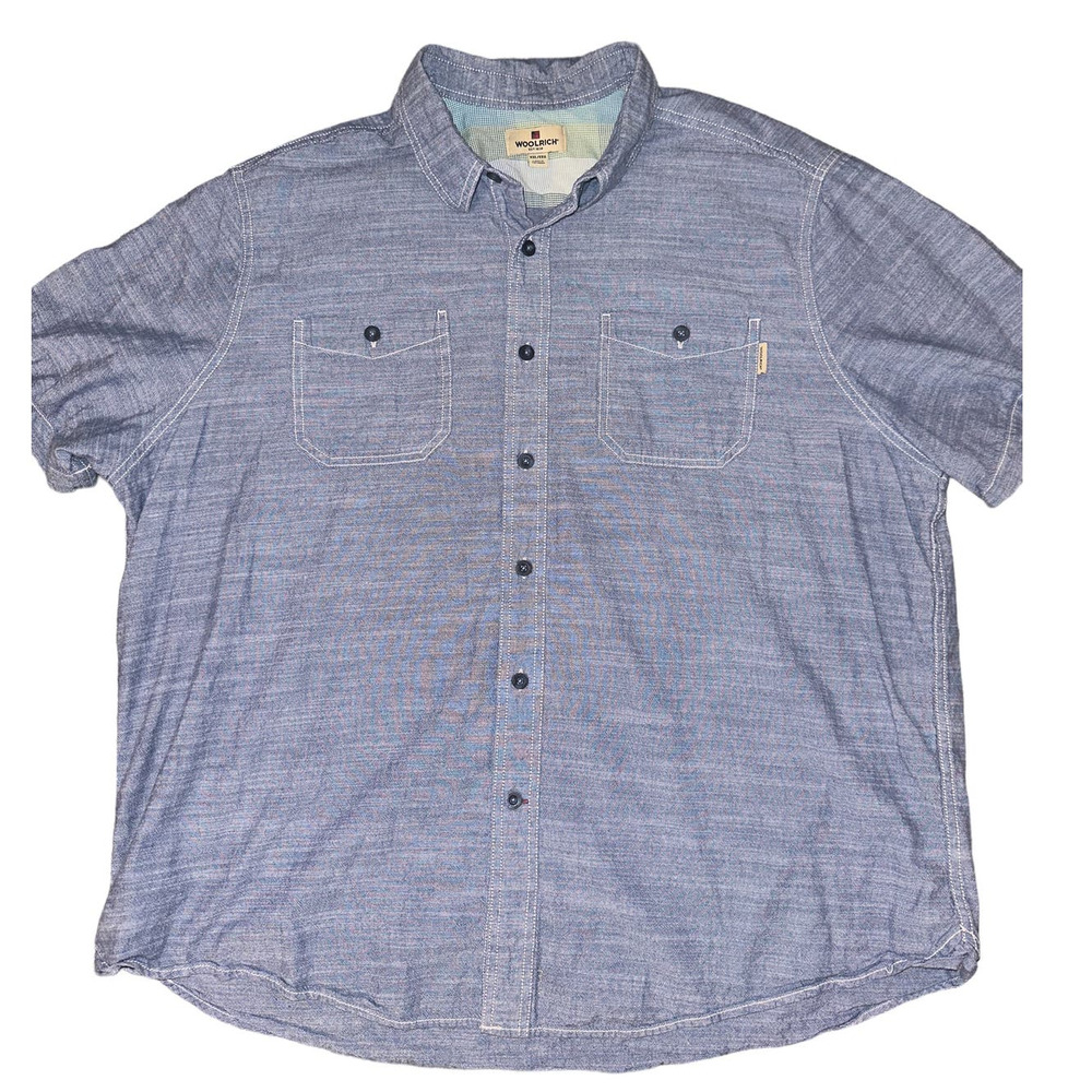 Woolrich 100% Cotton Mens Chambray Denim Short Sleeve‎ Button Shirt - XXL